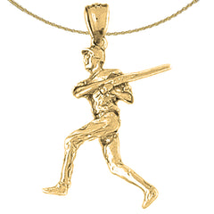 Sterling Silver 3D Baseball Player Pendant (Rhodium or Yellow Gold-plated)