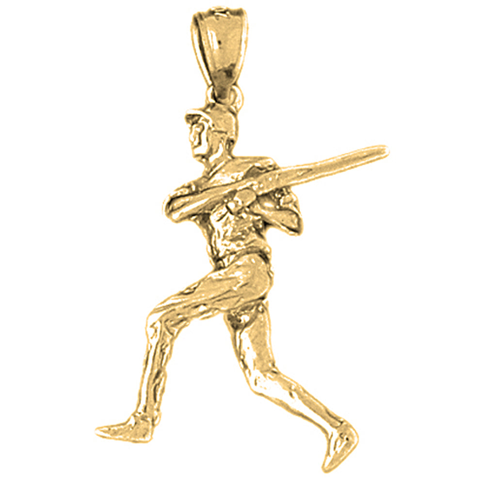 Yellow Gold-plated Silver 3D Baseball Player Pendant