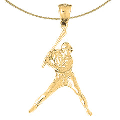 Sterling Silver Baseball Player Pendant (Rhodium or Yellow Gold-plated)