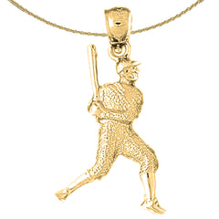 Sterling Silver Baseball Player Pendant (Rhodium or Yellow Gold-plated)