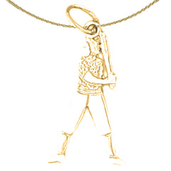 Sterling Silver 3D Baseball Player Pendant (Rhodium or Yellow Gold-plated)