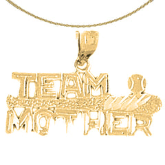 Sterling Silver Team Mother Ball And Bat Pendant (Rhodium or Yellow Gold-plated)