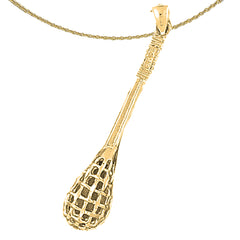 Sterling Silver 3D Lacrosse Stick Pendant (Rhodium or Yellow Gold-plated)