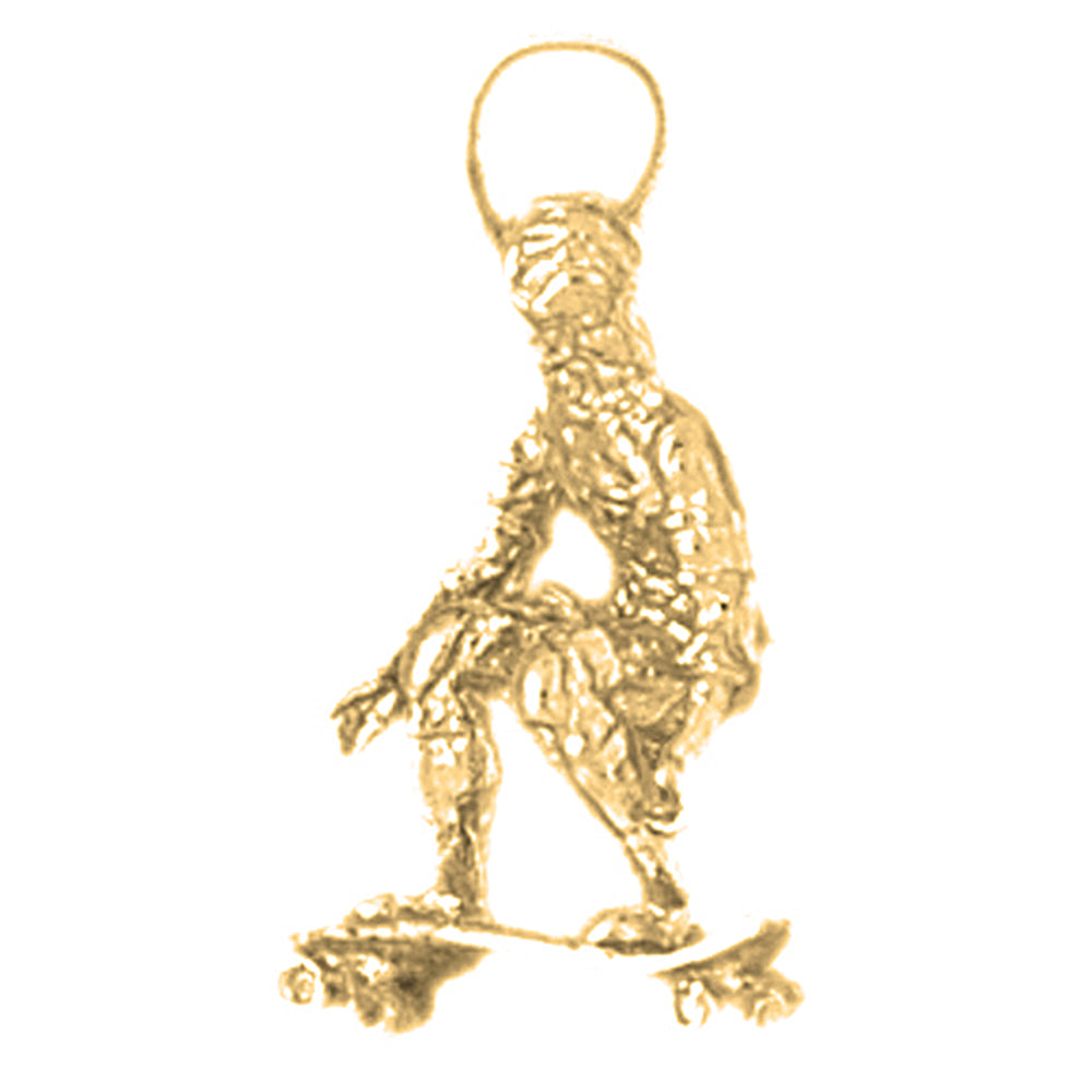 Yellow Gold-plated Silver 3D Skater/Skate Boarder Pendant