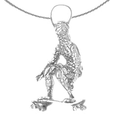 Sterling Silver 3D Skater/Skate Boarder Pendant (Rhodium or Yellow Gold-plated)