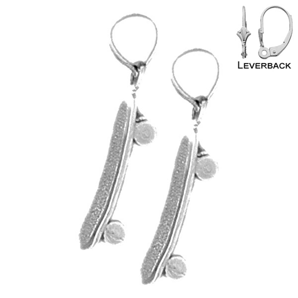 Sterling Silver 23mm 3D Skate Board Earrings (White or Yellow Gold Plated)