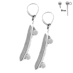 Sterling Silver 23mm 3D Skate Board Earrings (White or Yellow Gold Plated)