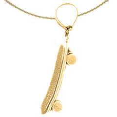 Sterling Silver 3D Skate Board Pendant (Rhodium or Yellow Gold-plated)