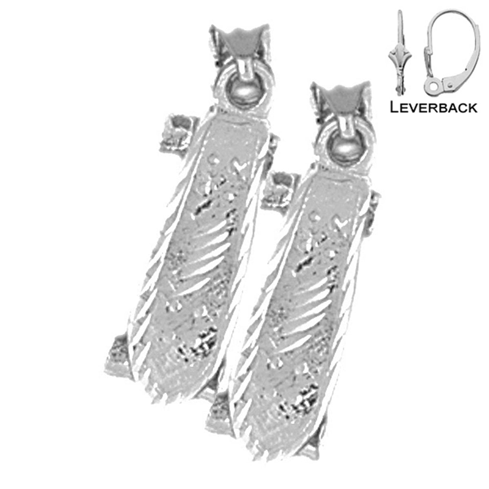 Sterling Silver 21mm 3D Skate Board Earrings (White or Yellow Gold Plated)