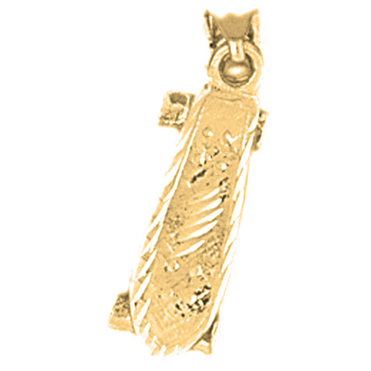 Yellow Gold-plated Silver 3D Skate Board Pendant