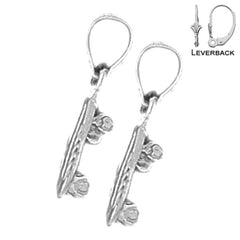 Sterling Silver 19mm 3D Skate Board Earrings (White or Yellow Gold Plated)
