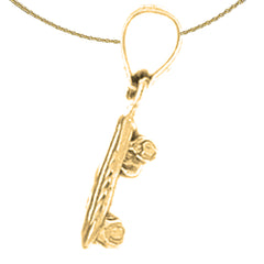 Sterling Silver 3D Skate Board Pendant (Rhodium or Yellow Gold-plated)