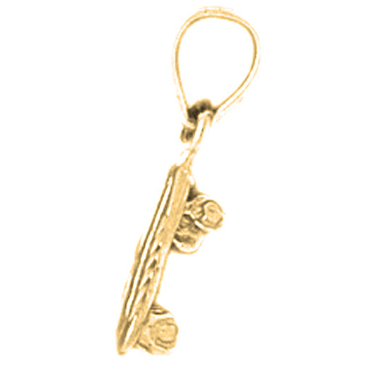 Yellow Gold-plated Silver 3D Skate Board Pendant