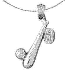 Sterling Silver Baseball Bat, Mitt, And Ball Pendant (Rhodium or Yellow Gold-plated)