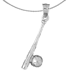 Anhänger aus Sterlingsilber mit Baseballschläger und Ball (rhodiniert oder gelbvergoldet)