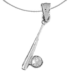 Anhänger aus Sterlingsilber mit Baseballschläger und Ball (rhodiniert oder gelbvergoldet)