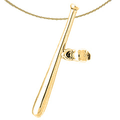 Sterling Silver Baseball Bat Pendant (Rhodium or Yellow Gold-plated)