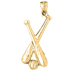 Yellow Gold-plated Silver Baseball Bats With Ball Pendant