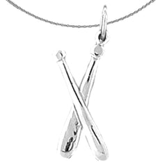 Sterling Silver Baseball Bats Pendant (Rhodium or Yellow Gold-plated)