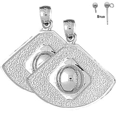 Sterling Silver 26mm Baseball Diamond Earrings (White or Yellow Gold Plated)