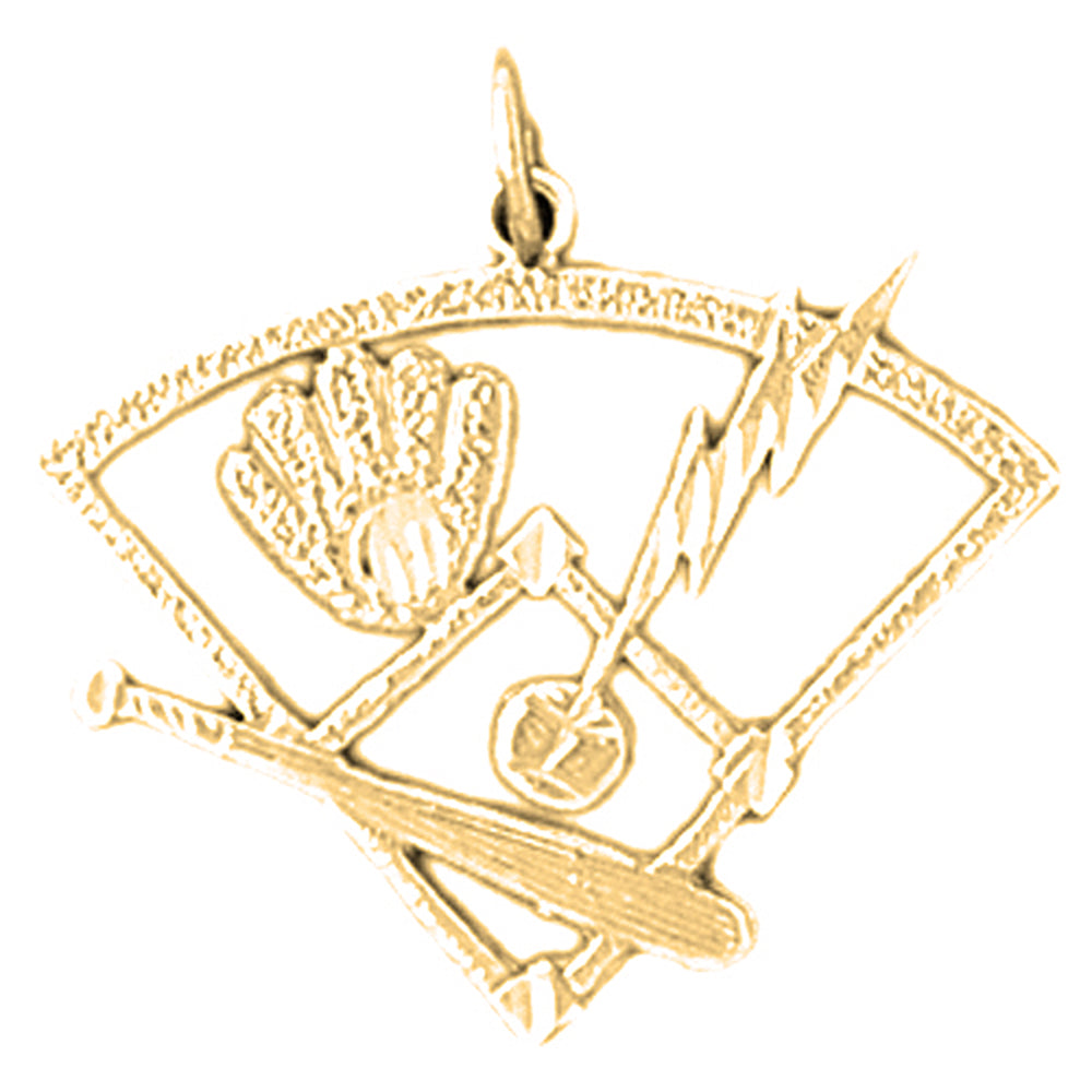 Yellow Gold-plated Silver Baseball Diamond With Bat And Ball Pendant