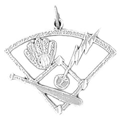 Sterling Silver Baseball Diamond With Bat And Ball Pendant