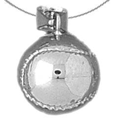 Sterling Silver 3D Baseball Pendant (Rhodium or Yellow Gold-plated)