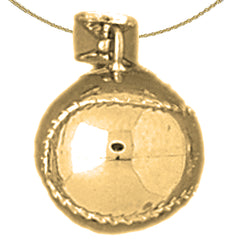 Sterling Silver 3D Baseball Pendant (Rhodium or Yellow Gold-plated)