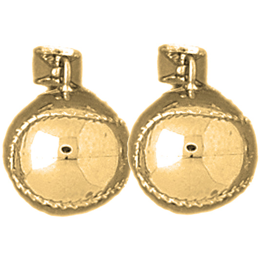 Yellow Gold-plated Silver 15mm 3D Baseball Earrings