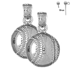 Sterling Silver 18mm Baseball Earrings (White or Yellow Gold Plated)