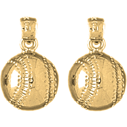 Yellow Gold-plated Silver 18mm Baseball Earrings