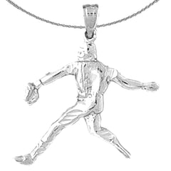 Sterling Silver Baseball Player Pendant (Rhodium or Yellow Gold-plated)