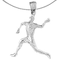 Sterling Silver Baseball Player Pendant (Rhodium or Yellow Gold-plated)