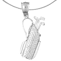 Sterling Silver Golf Bag Pendant (Rhodium or Yellow Gold-plated)