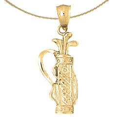 Sterling Silver Golf Bag Pendant (Rhodium or Yellow Gold-plated)