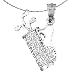 Sterling Silver Golf Bag Pendant (Rhodium or Yellow Gold-plated)