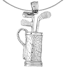 Sterling Silver Golf Bag Pendant (Rhodium or Yellow Gold-plated)