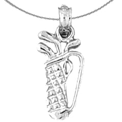 Sterling Silver Golf Bag Pendant (Rhodium or Yellow Gold-plated)