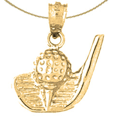 Sterling Silver Golf Ball And Putter Pendant (Rhodium or Yellow Gold-plated)