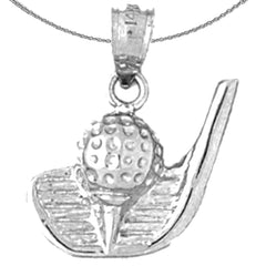Sterling Silver Golf Ball And Putter Pendant (Rhodium or Yellow Gold-plated)