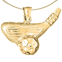 Sterling Silver Golf Ball And Putter Pendant (Rhodium or Yellow Gold-plated)