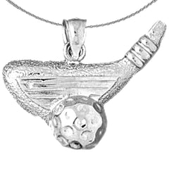 Sterling Silver Golf Ball And Putter Pendant (Rhodium or Yellow Gold-plated)