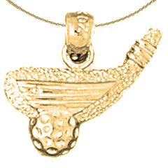 Sterling Silver Golf Ball And Putter Pendant (Rhodium or Yellow Gold-plated)