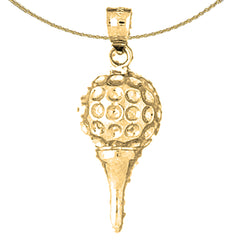 Sterling Silver Golf Ball On Tee Pendant (Rhodium or Yellow Gold-plated)