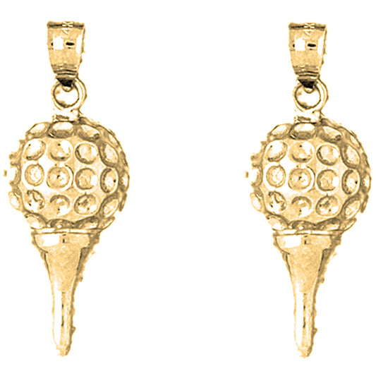 Yellow Gold-plated Silver 31mm Golf Ball On Tee Earrings