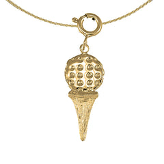 Sterling Silver Golf Ball On Tee Pendant (Rhodium or Yellow Gold-plated)