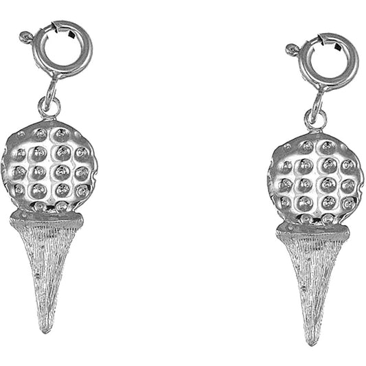 Sterling Silver 25mm Golf Ball On Tee Earrings