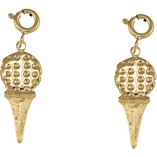 Yellow Gold-plated Silver 25mm Golf Ball On Tee Earrings