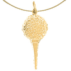 Sterling Silver Golf Ball On Tee Pendant (Rhodium or Yellow Gold-plated)