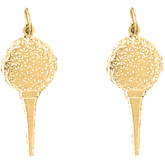 Yellow Gold-plated Silver 28mm Golf Ball On Tee Earrings